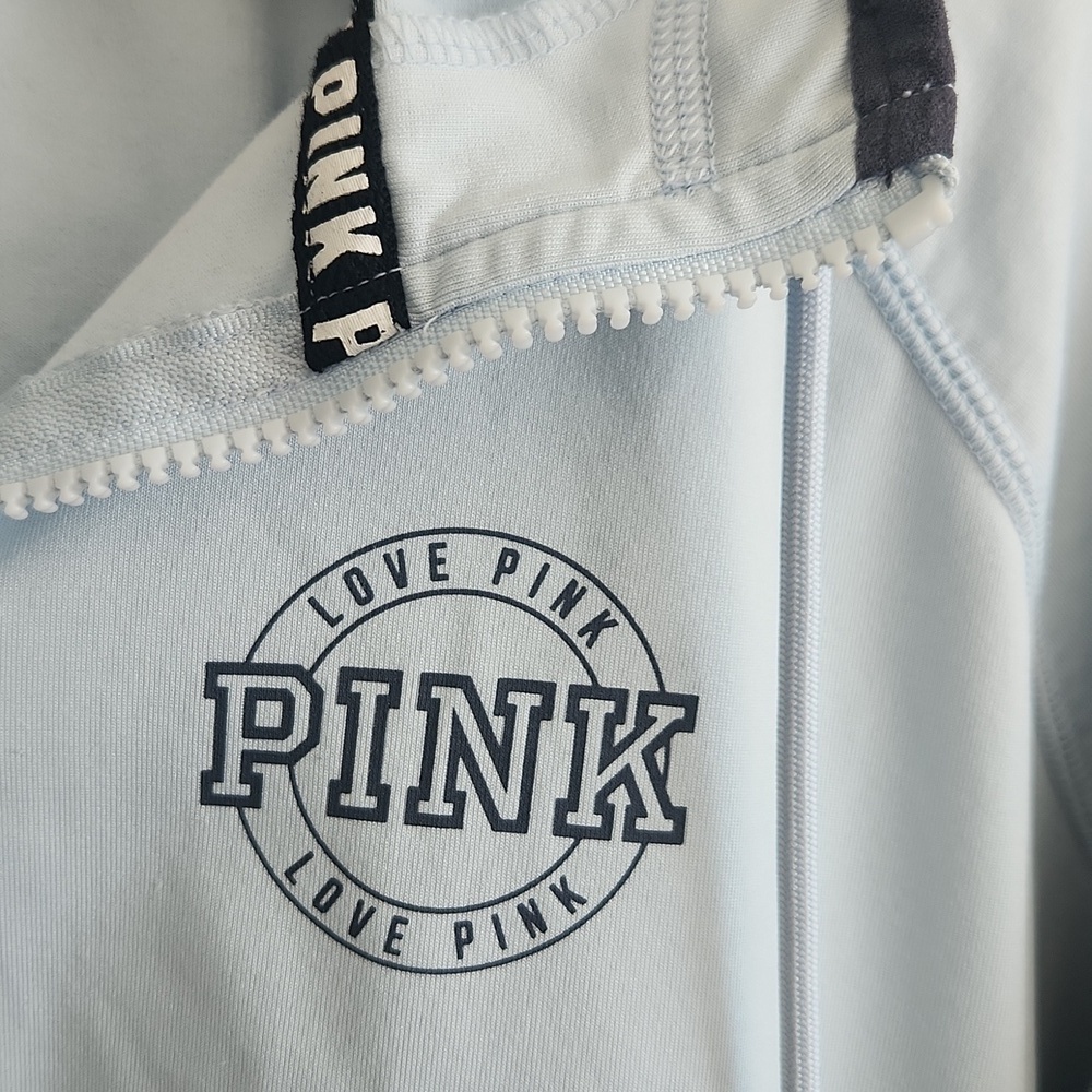 VICTORIA'S SECRET PINK Ultimate High Low Funnel Neck Full Zip Hoodie Baby Blue S - Picture 5 of 11